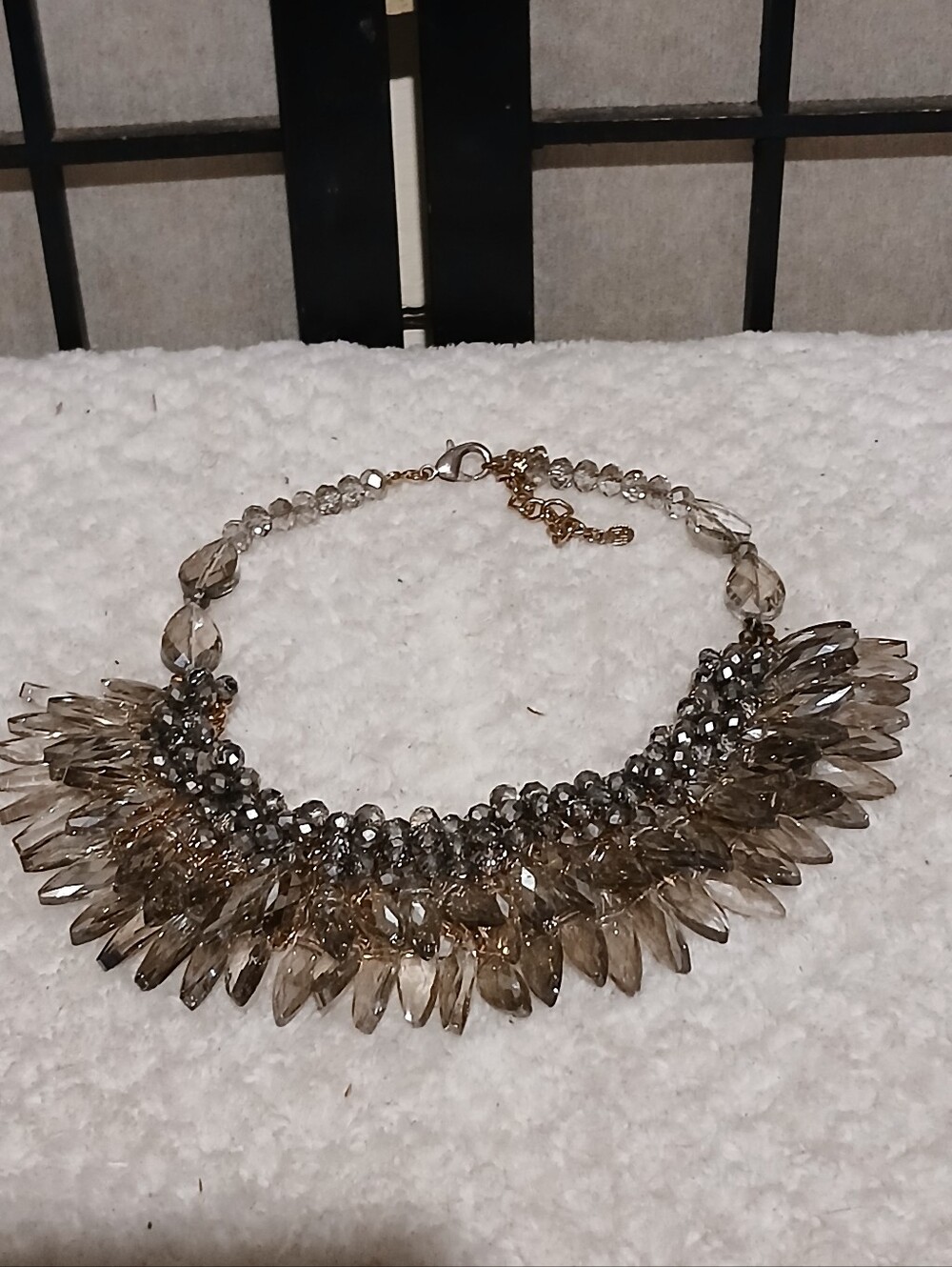 Sparkling Smoky Crystal Statement Necklace - Unbranded